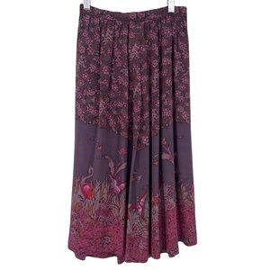 vintage silk skirt bird‎ novelty print Carole Little Saint Tropez West